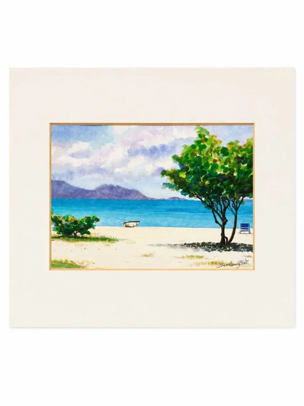 Sharon Benoit Seaside Beach Watercolor Art Print Matted 8x10